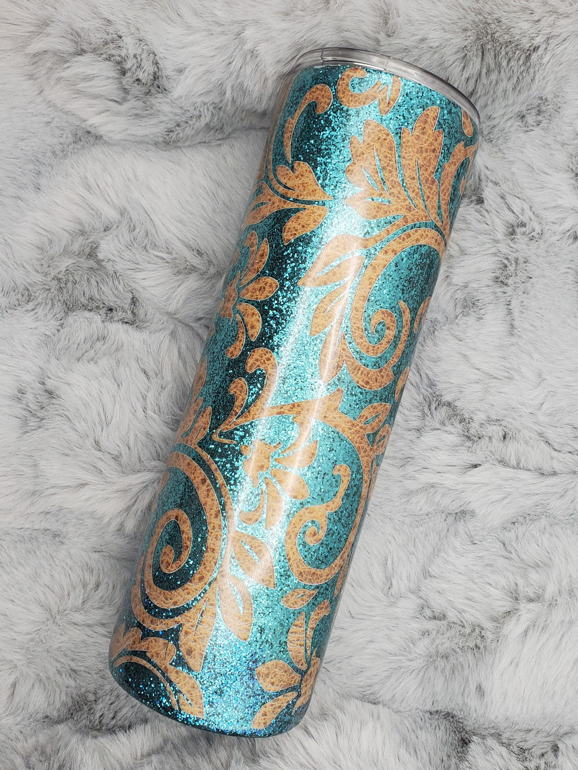 Tooled Leather Glitter Epoxy Tumbler 30oz Skinny