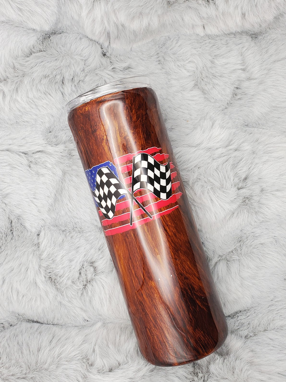 Racing Flags American Flag Woodgrain Tumbler 20oz Skinny