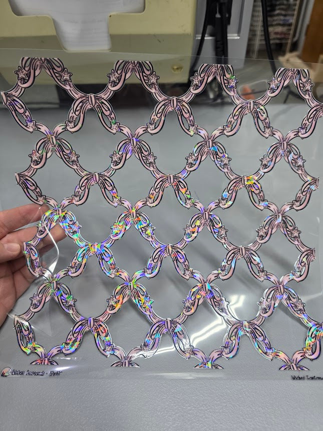 UVDTF Shattered Holographic Pink Ribbon Trellis 11"x11"