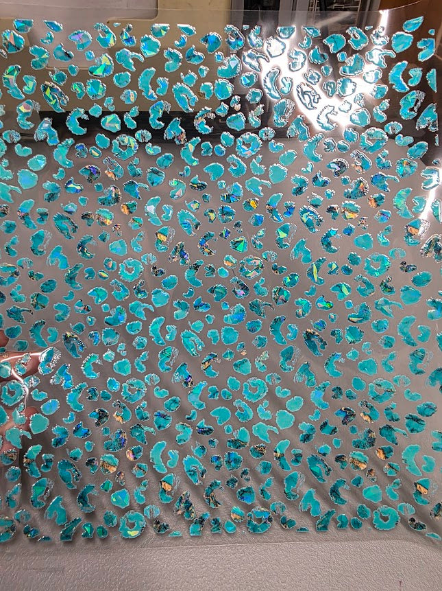 UVDTF Shattered Holographic Turquoise Stone Small Leopard Print 11"x11"