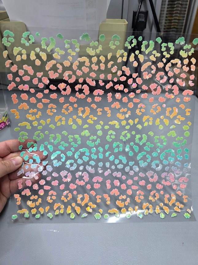 UVDTF Shattered Holographic Pastel Gradient Small Fuzzy Leopard 11"x11"