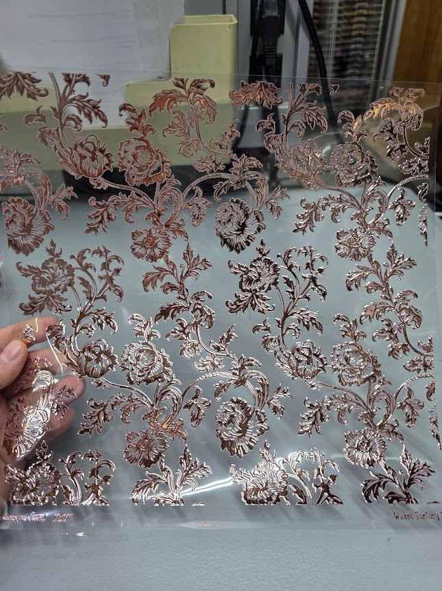UVDTF Rose Gold Metallic Baroque Floral 11"x11"