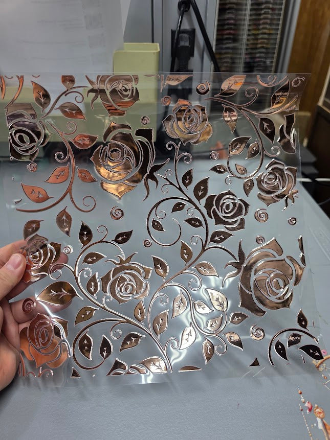 UVDTF Rose Gold Metallic Rose Filagree Vines 11"x11"