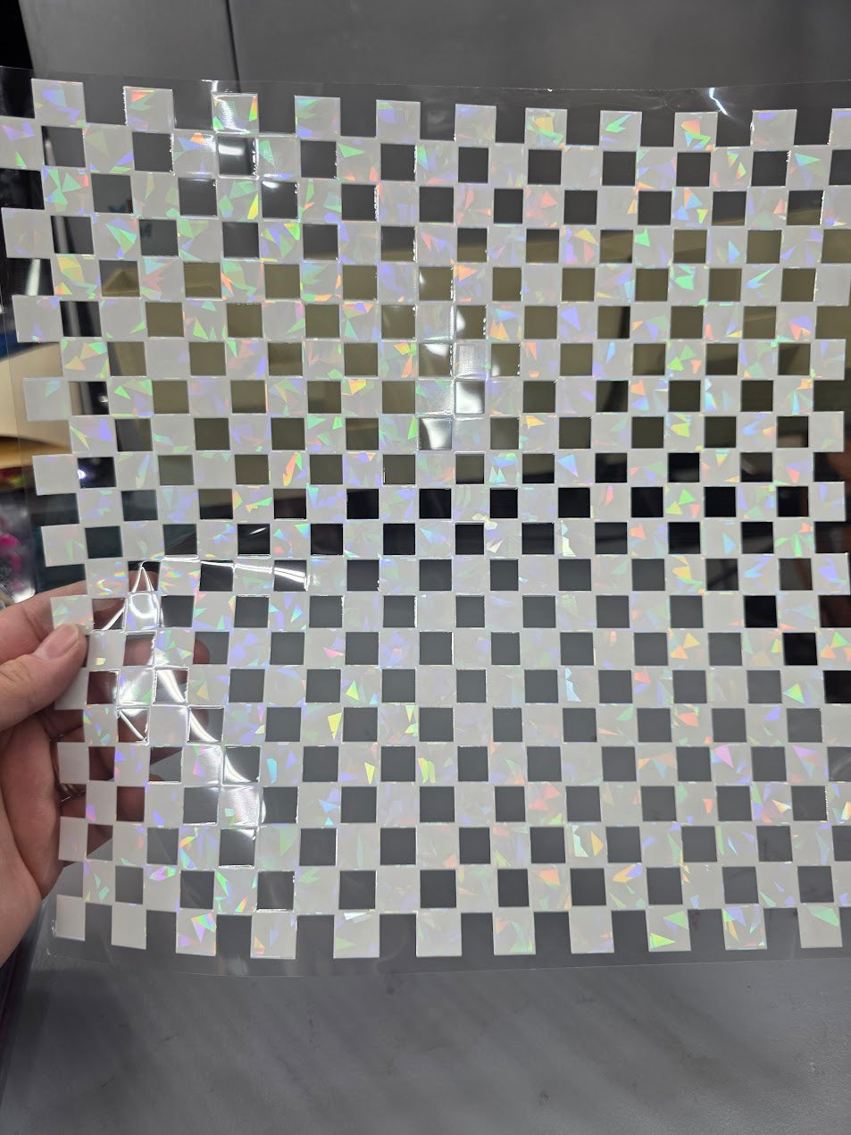 UVDTF Shattered Holographic White Small Checkered 11"x11"