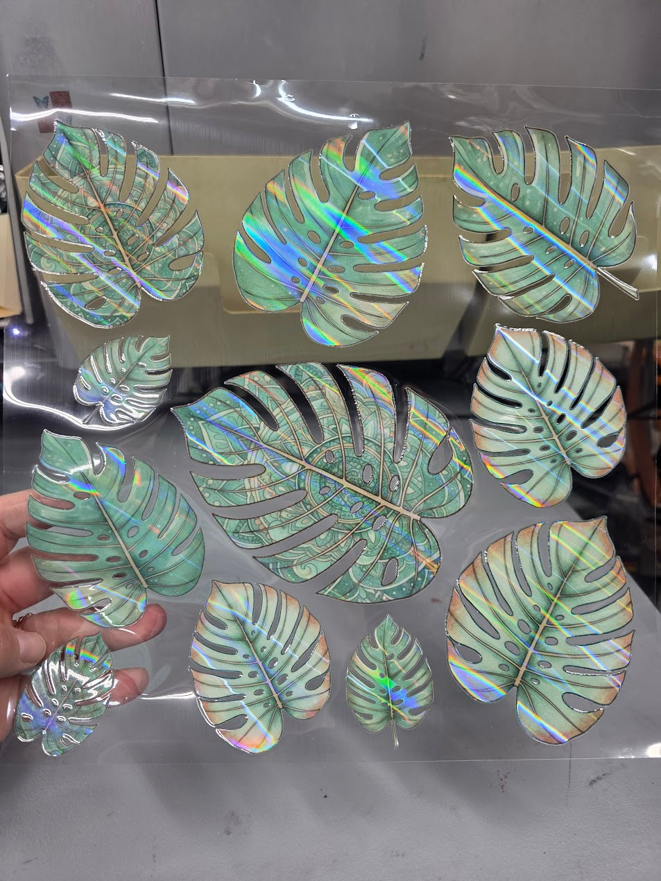 UVDTF Laser Holographic Monstera Leaves 11"x11"