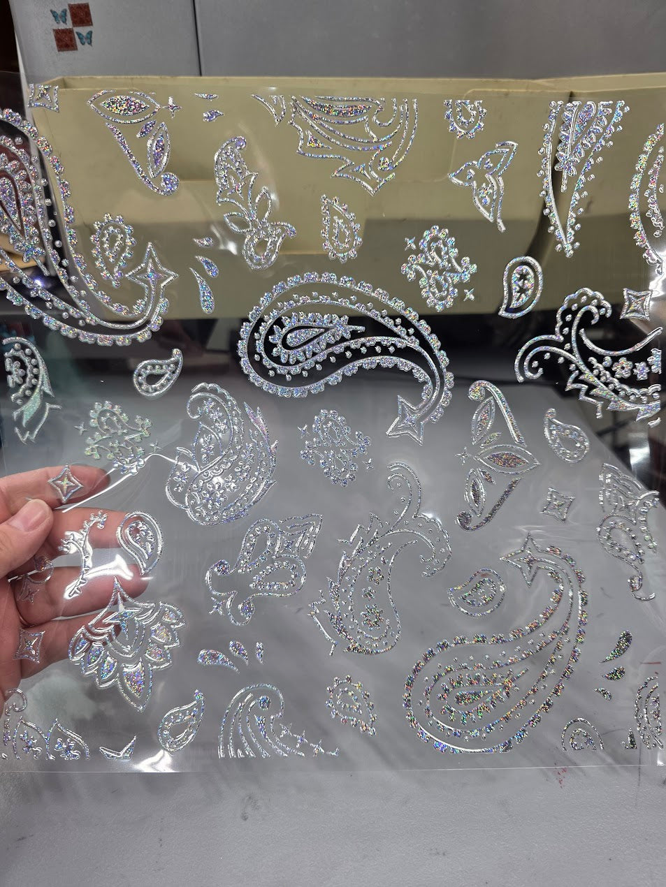 UVDTF Prism Silver Holographic Paisley 11"x11"