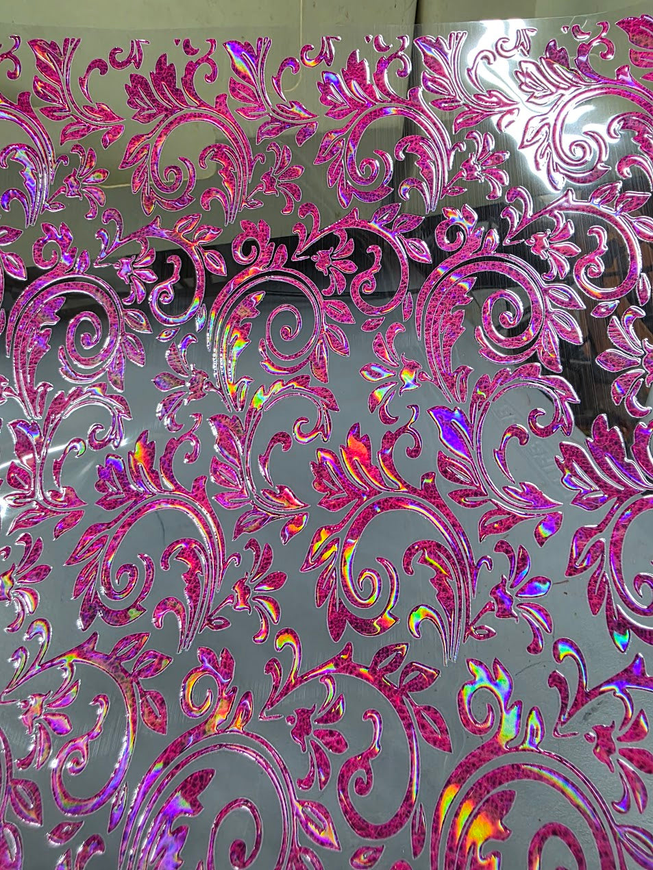 UVDTF Laser Holographic Magenta Tooled Leather 11"x11"