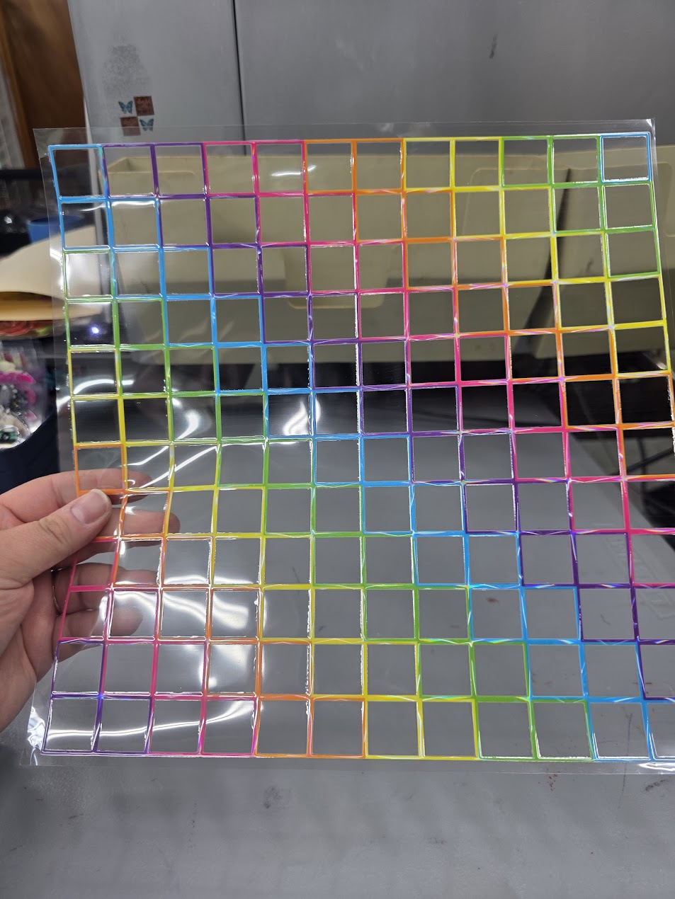 UVDTF Laser Holographic Rainbow Checked Outline 11"x11"