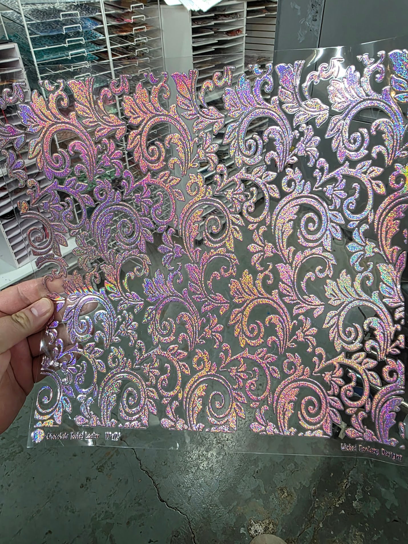 UVDTF Prism Rose Holographic Tooled Leather 11"x11"