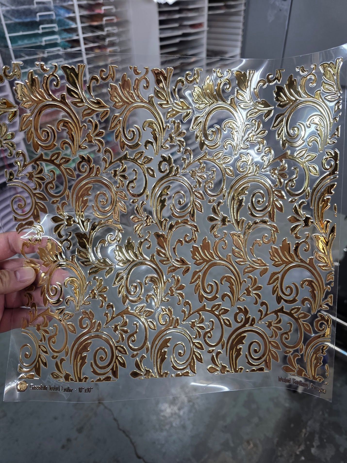 UVDTF Metallic Champagne Tooled Leather 11"x11"