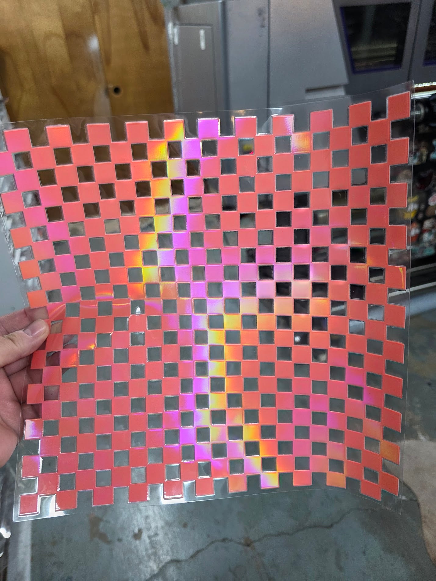 UVDTF Laser Holographic Coral Small Checkered 11"x11"