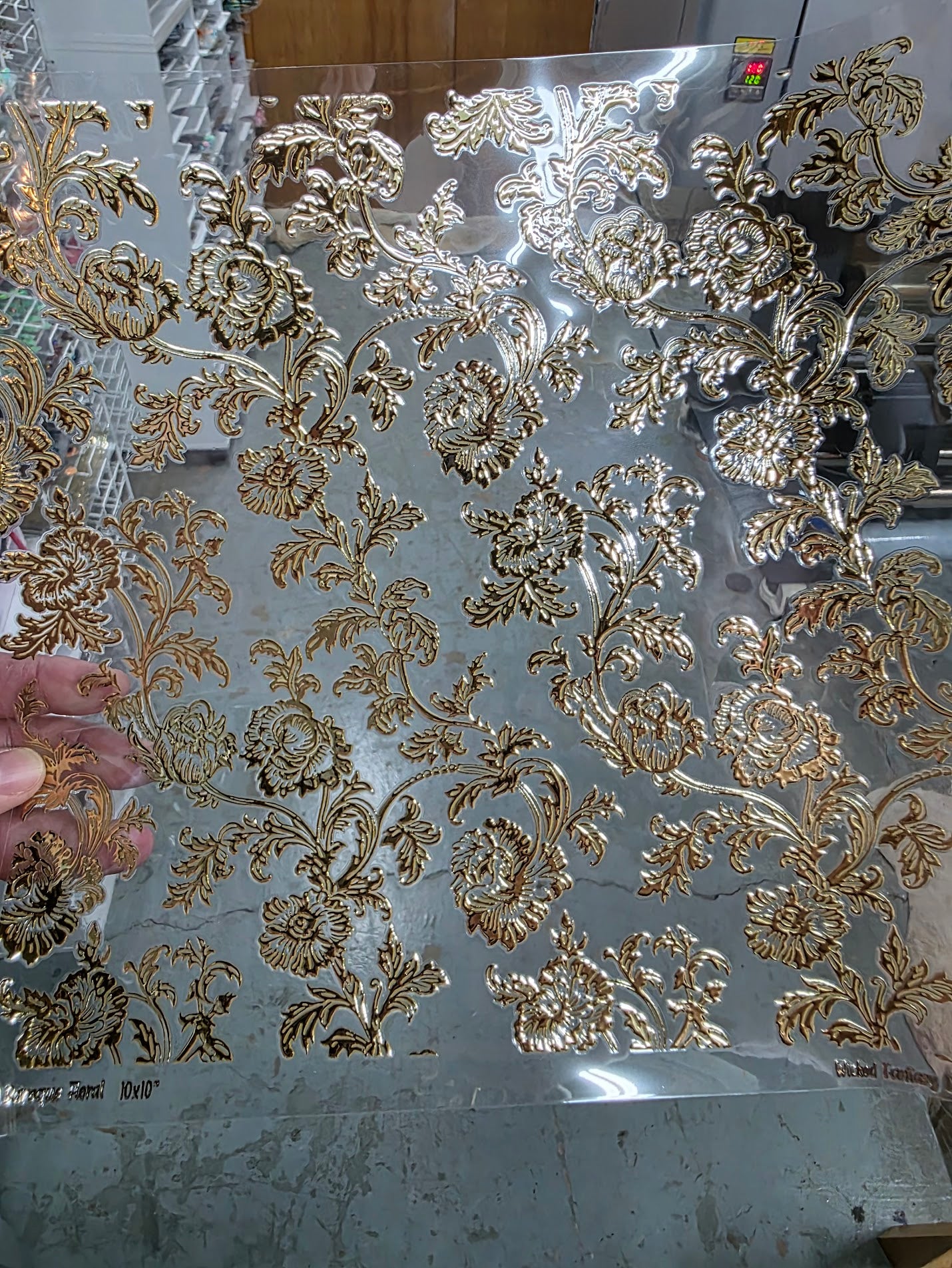 UVDTF Metallic Champagne Baroque Floral 11"x11"