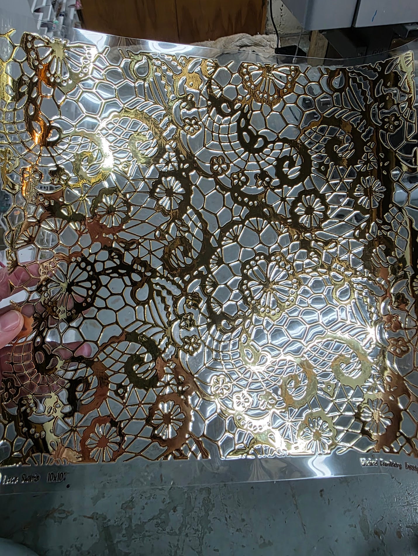 UVDTF Metallic Champagne Lace Swirls 11"x11"
