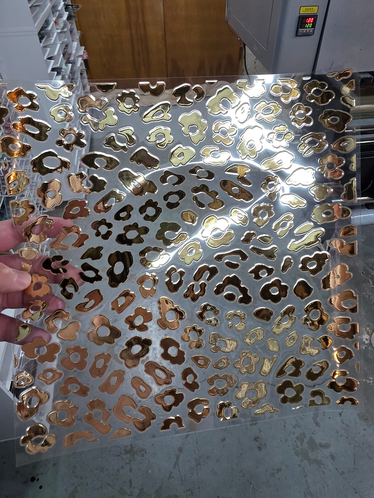 UVDTF Metallic Champagne Floral Leopard Print 11"x11"