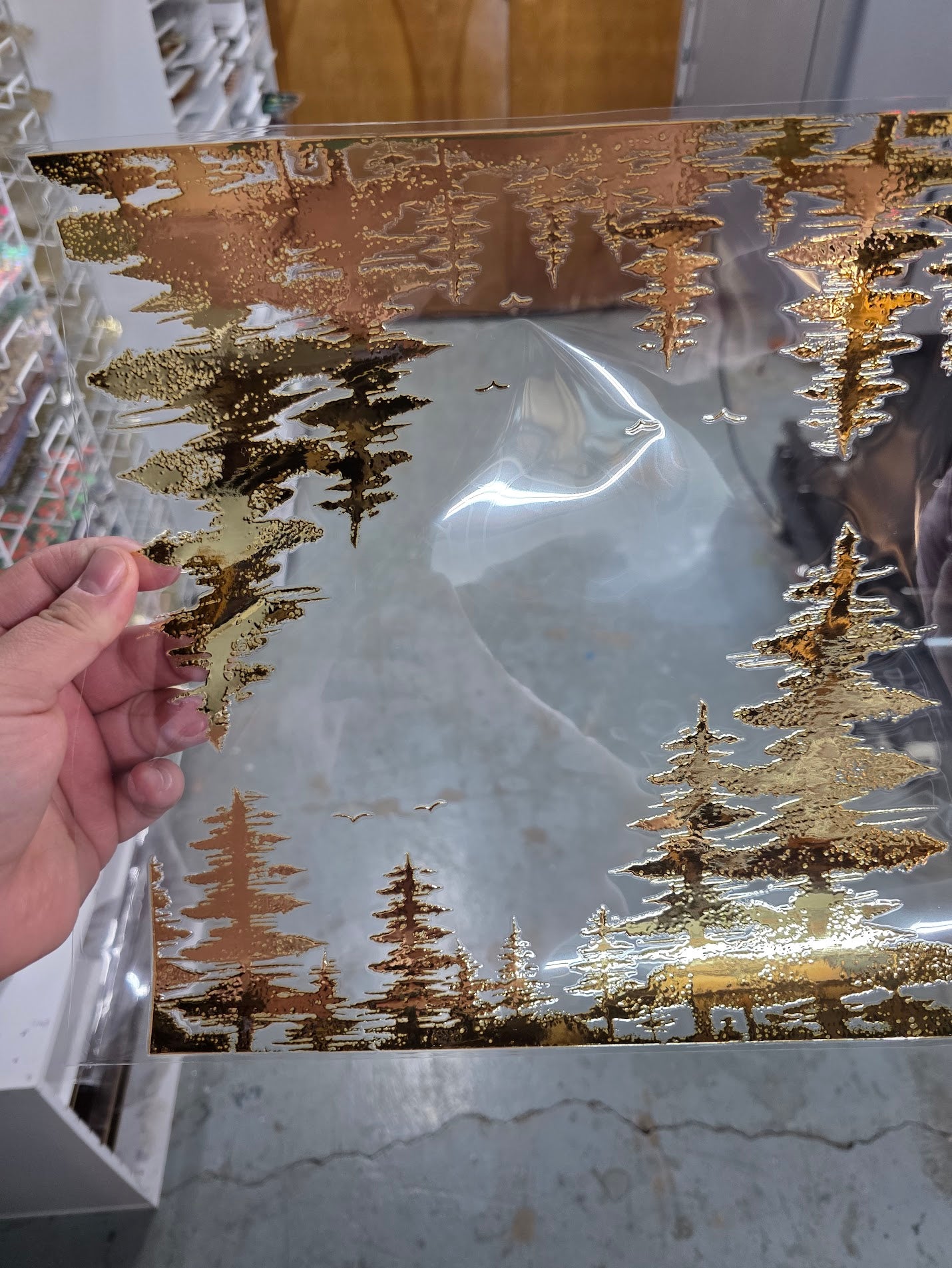 UVDTF Metallic Champagne Forest Tree Line 11"x11"