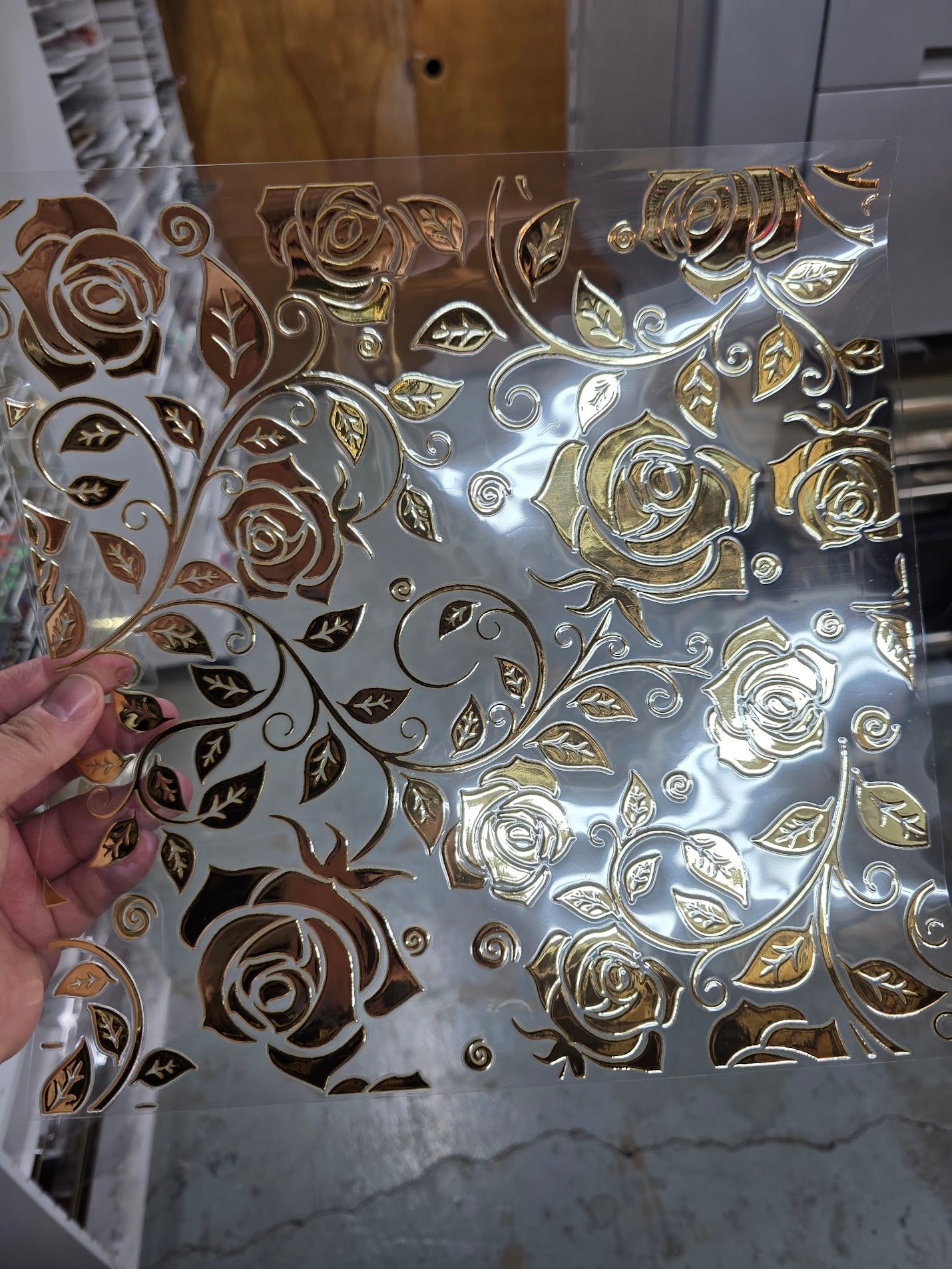 UVDTF Metallic Champagne Rose Swirls 11"x11"