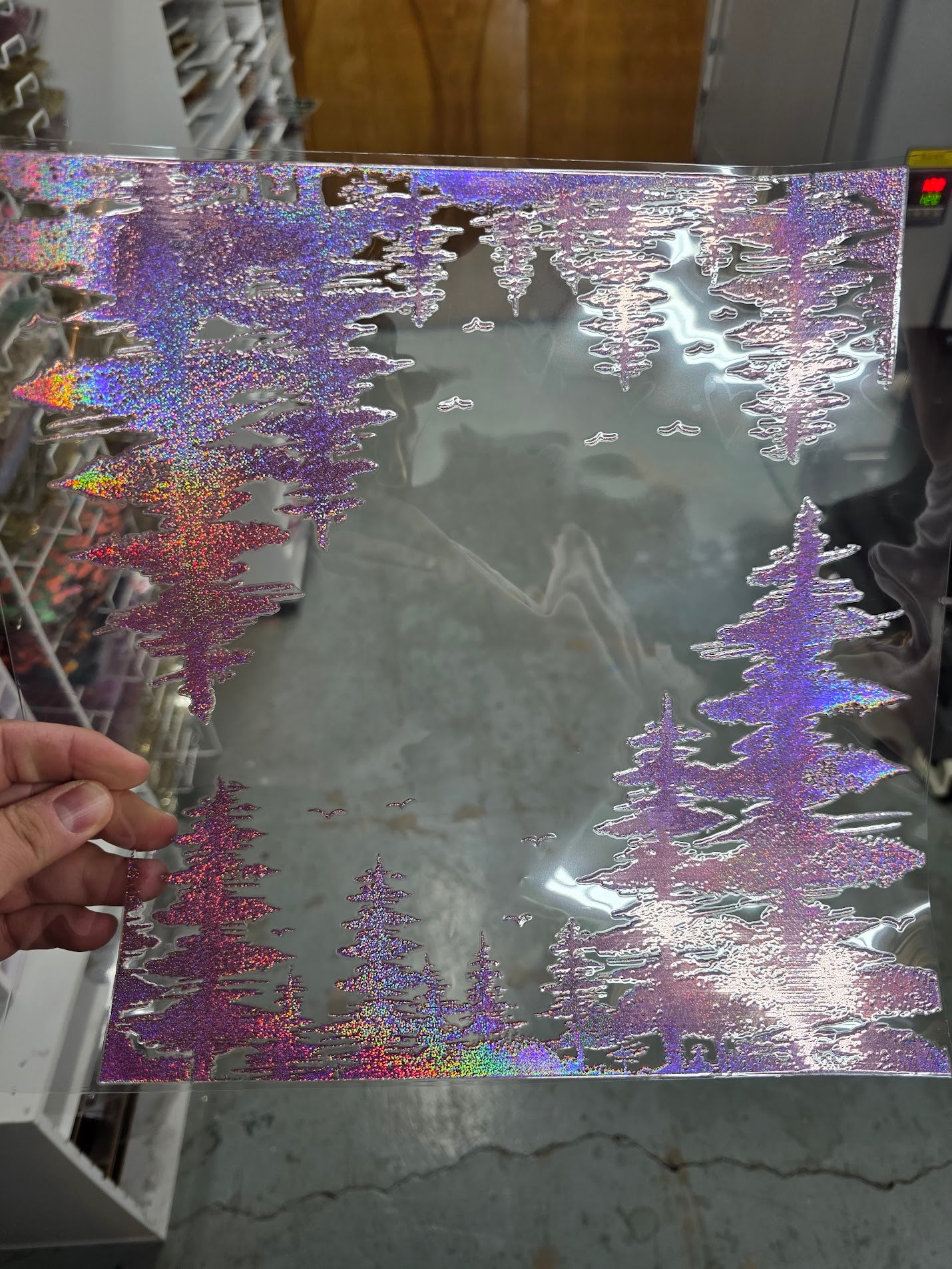 UVDTF Prism Rose Holographic Forest Tree Line Silhouette 11"x11"