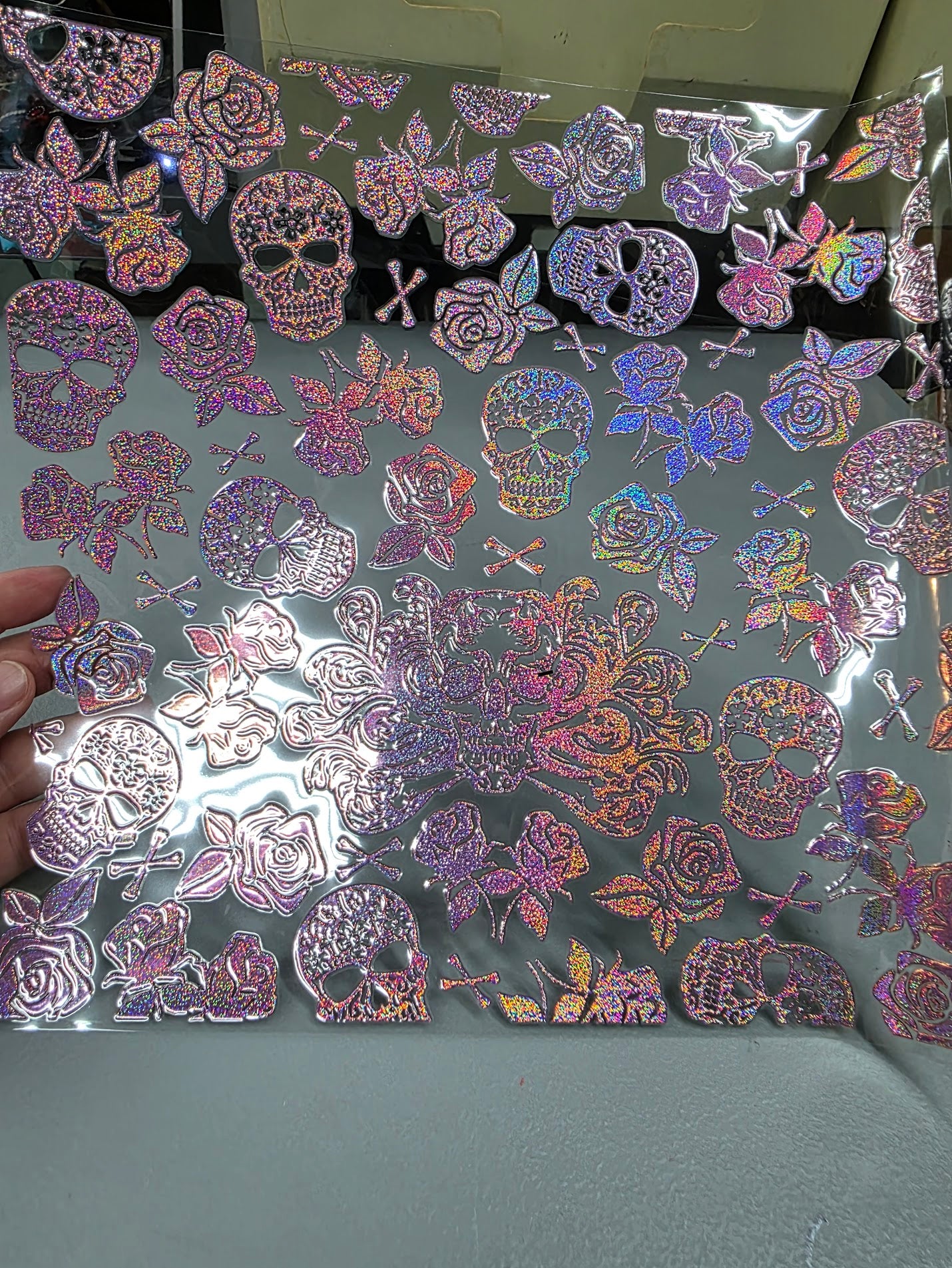 UVDTF Prism Rose Holographic Sugar Skulls and Roses 11"x11"