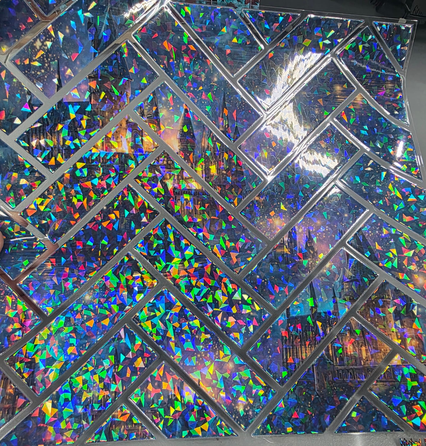 UVDTF Shattered Holographic Night Castle Herringbone 11"x11"