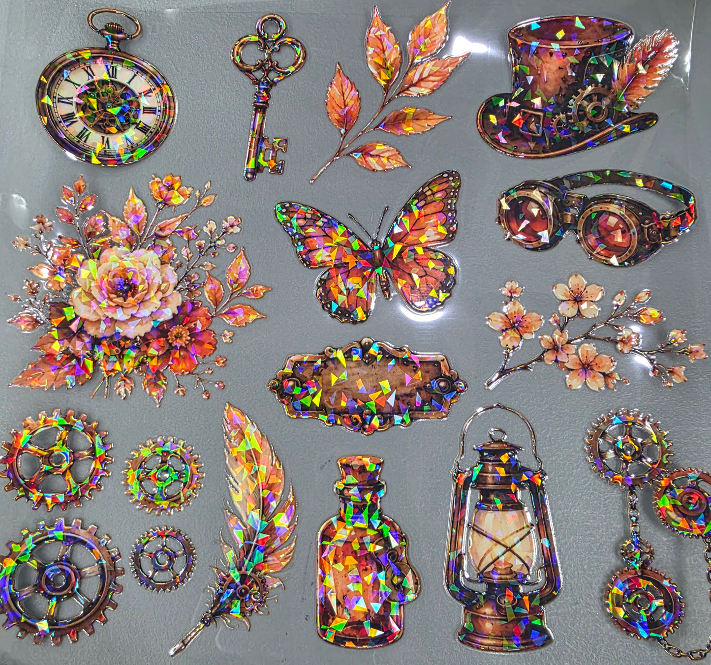 UVDTF Shattered Holographic Tangerine Steampunk 11"x11"