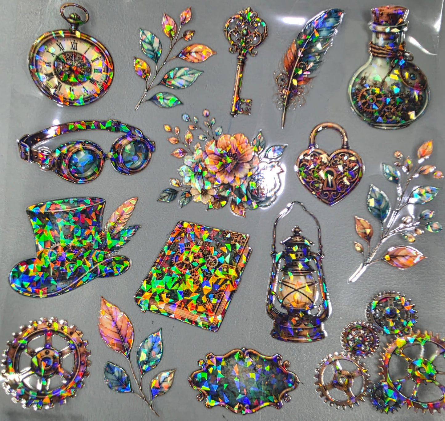 UVDTF Shattered Holographic Teal Steampunk 11"x11"