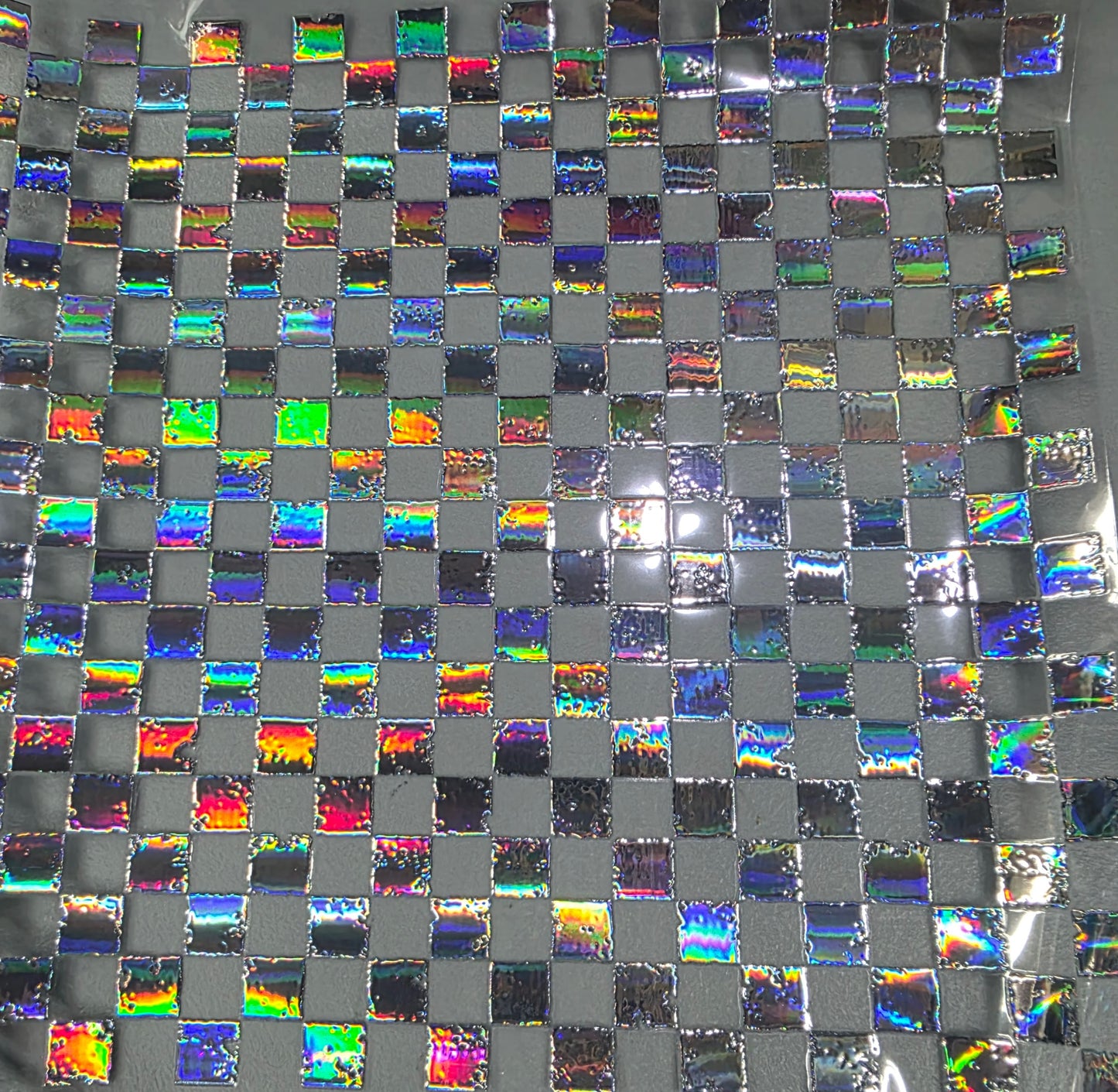 UVDTF Laser Silver Holographic Grunge Small Checkered 11"x11"