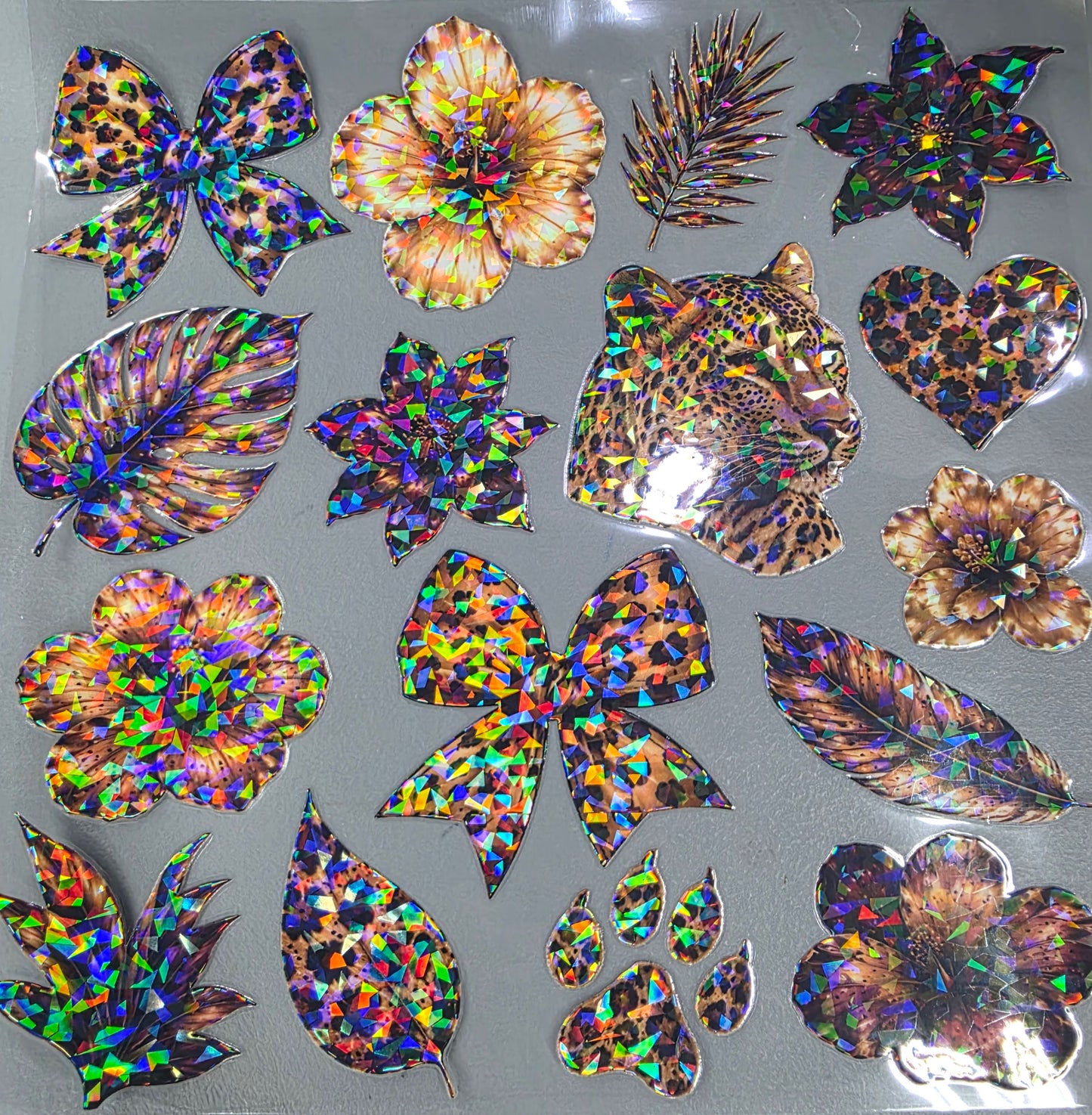 UVDTF Shattered Holographic Leopard Florals 11"x11"