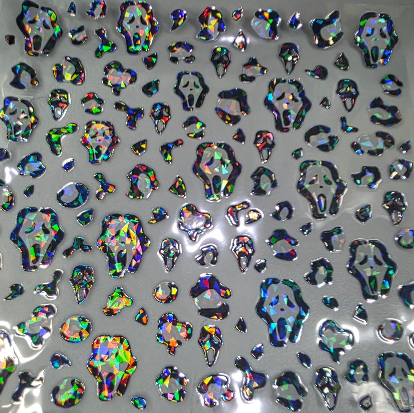 UVDTF Shattered Holographic I See Faces Leopard Print 11"x11"