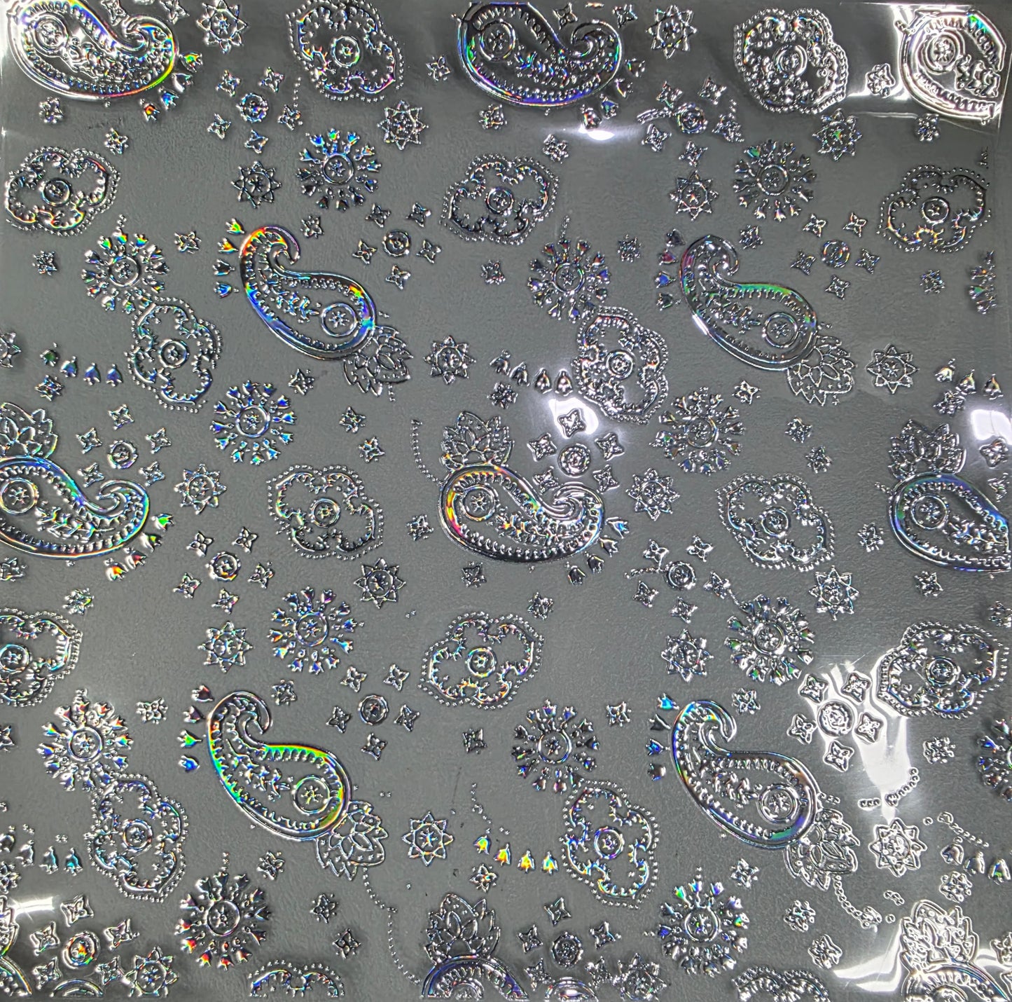 UVDTF Laser Silver Holographic Paisley 11"x11"