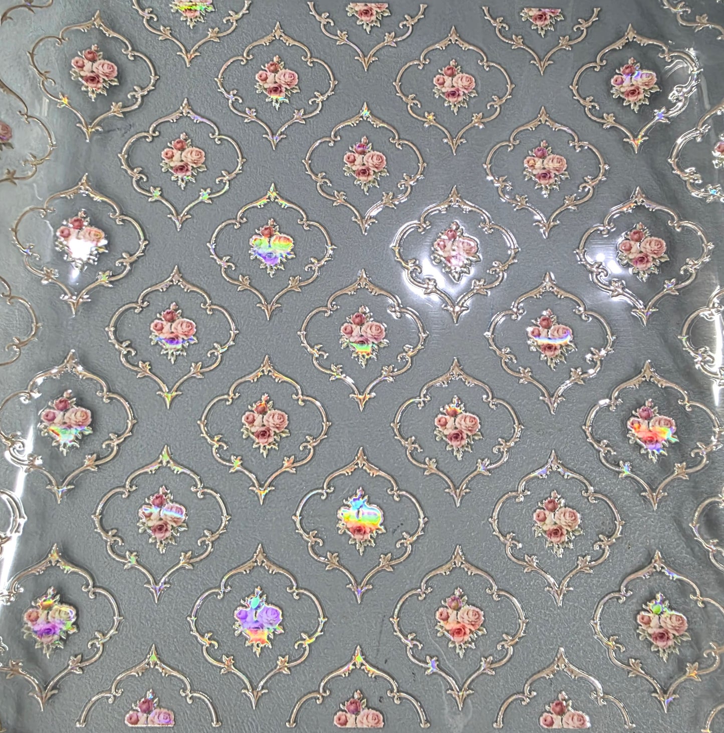 UVDTF Laser Holographic Regency Damask Floral 11"x11"