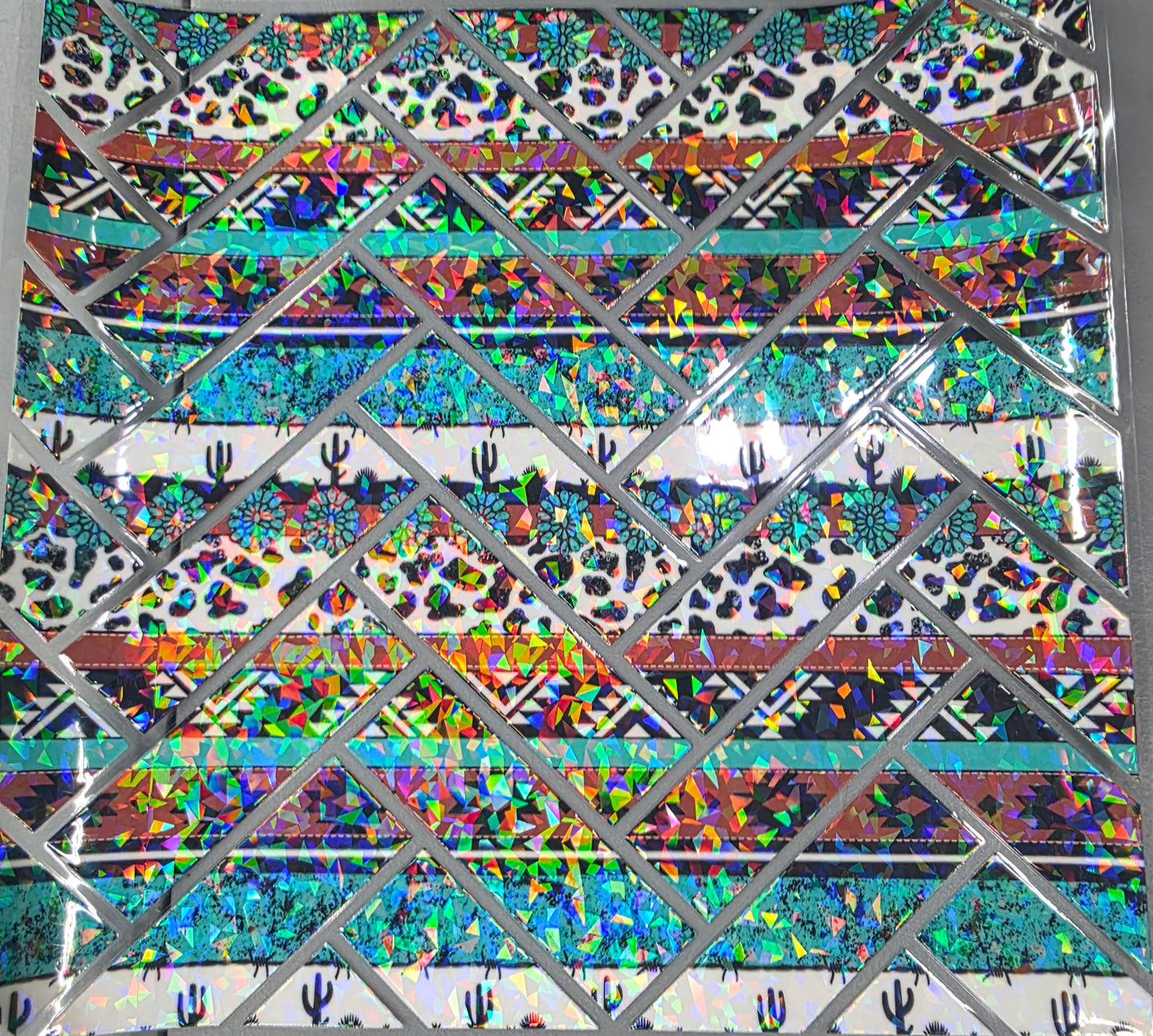 UVDTF Shattered Holographic Western Stripes Herringbone 11"x11"