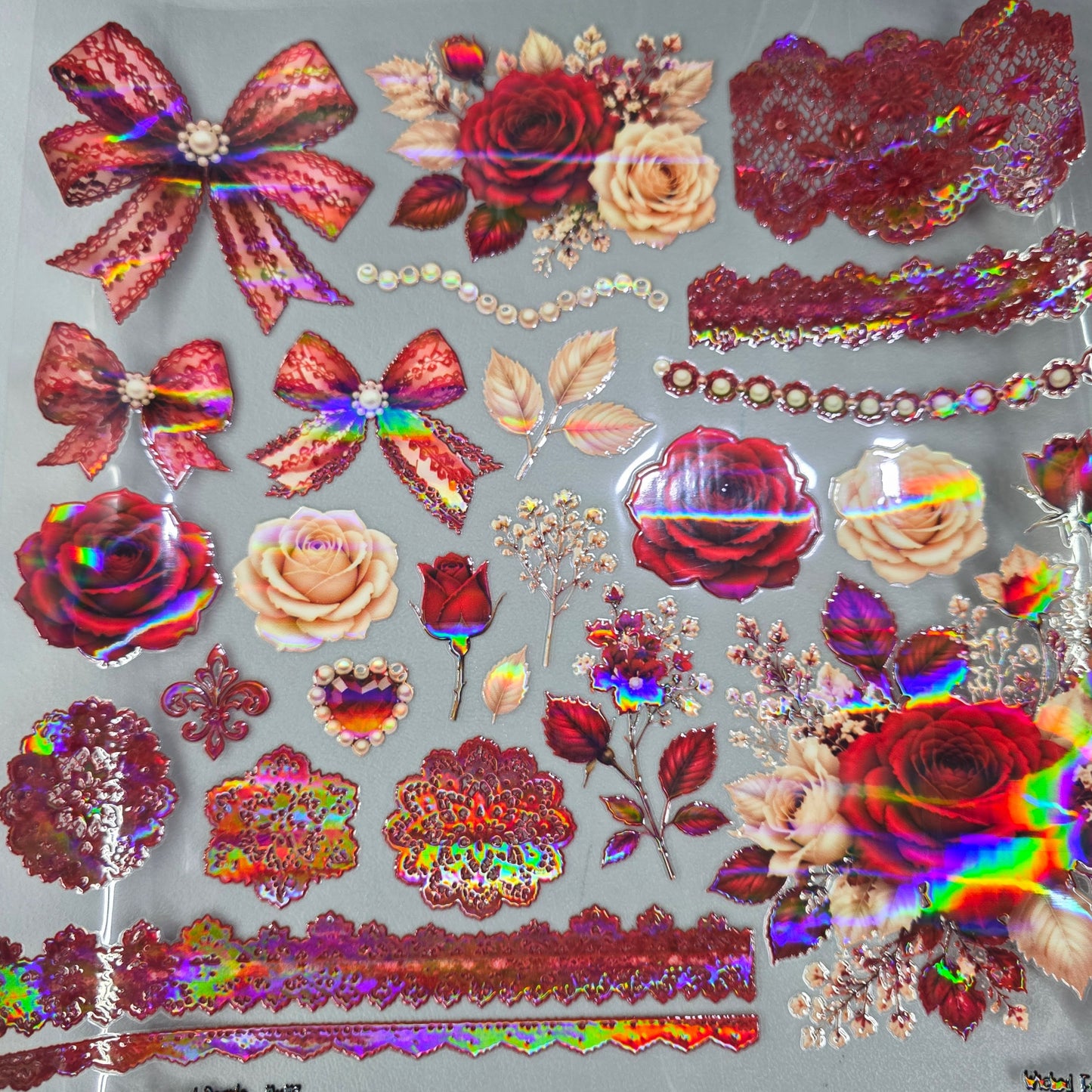 UVDTF Laser Holographic Coquette Red Lace 11"x11"