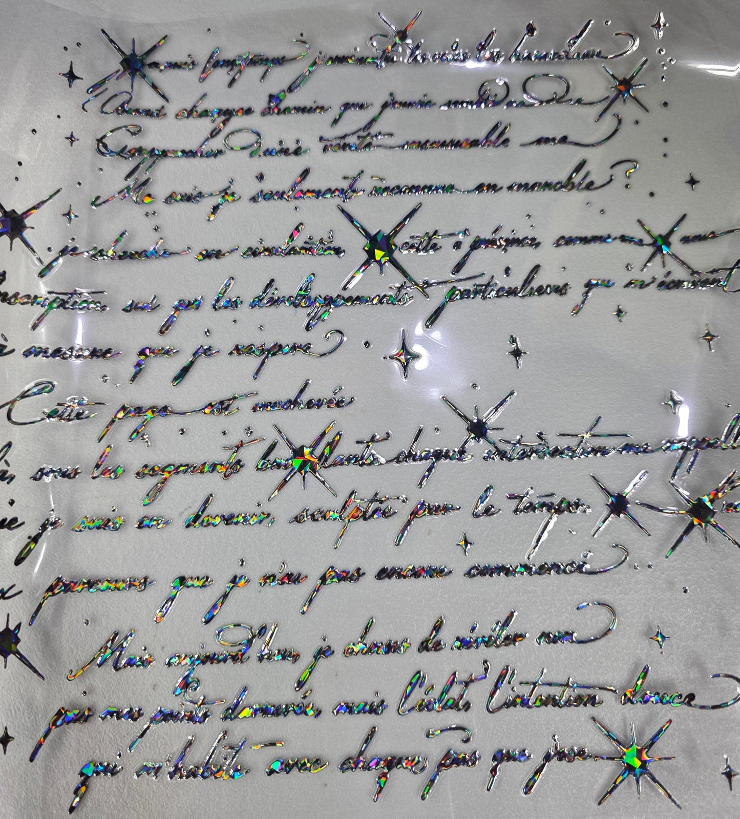 UVDTF Shattered Holographic Black Script and Stars 11"x11"