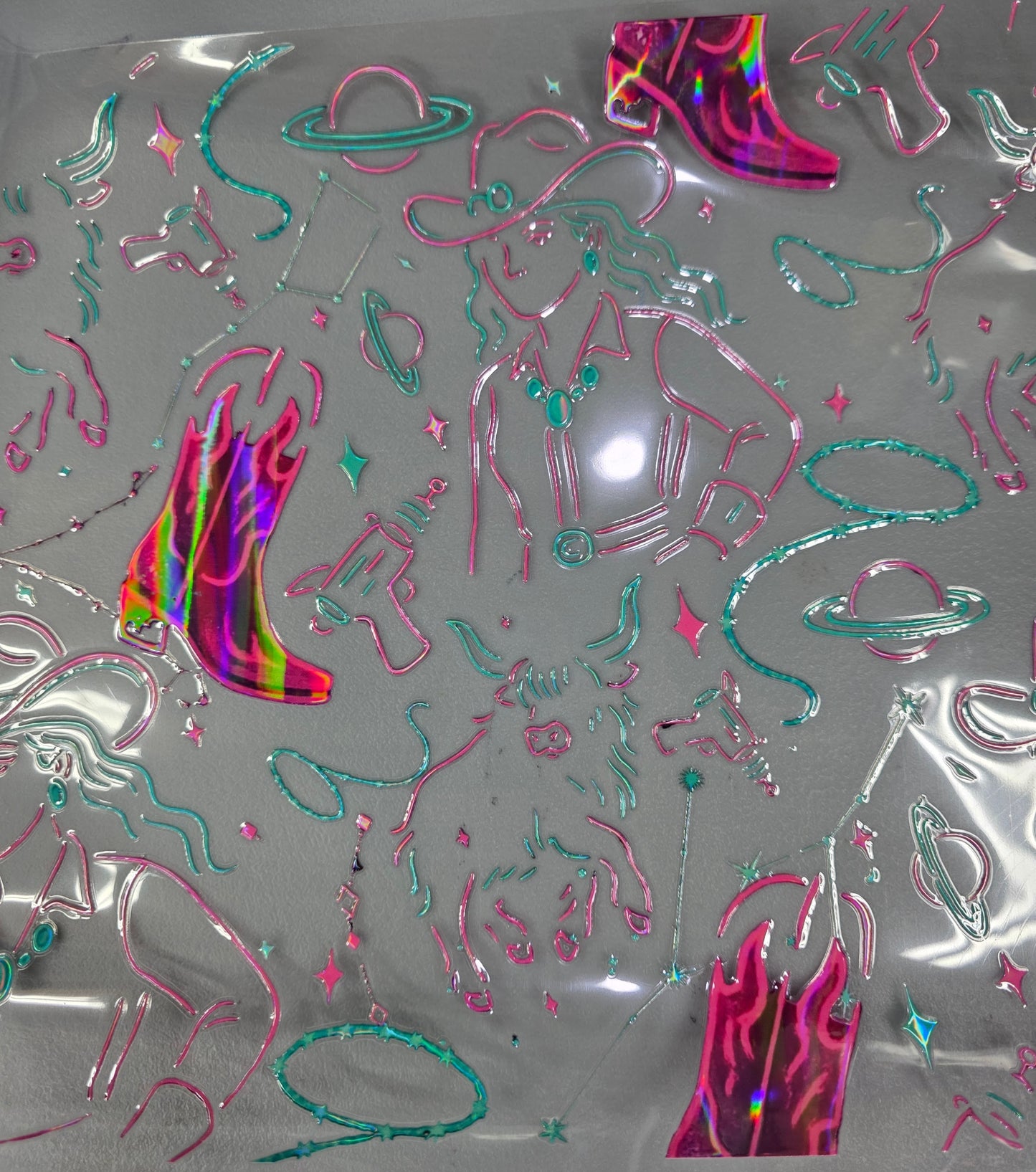 UVDTF Laser Holographic Neon Cowgirl 11"x11"