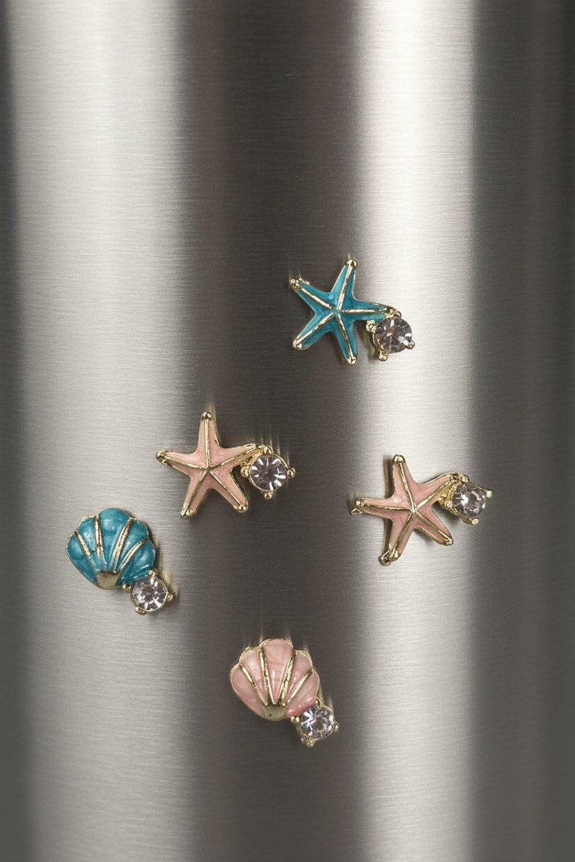 Blue and Light Pink Sea Stars and Shells Tumbler Embellishment Nail Charm 15mm