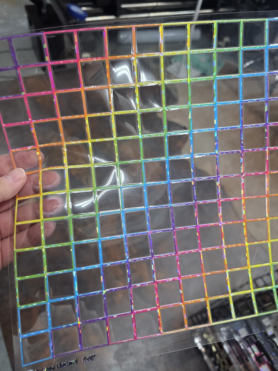 UVDTF Shattered Holographic Rainbow Checkered Outlines 11"x11"