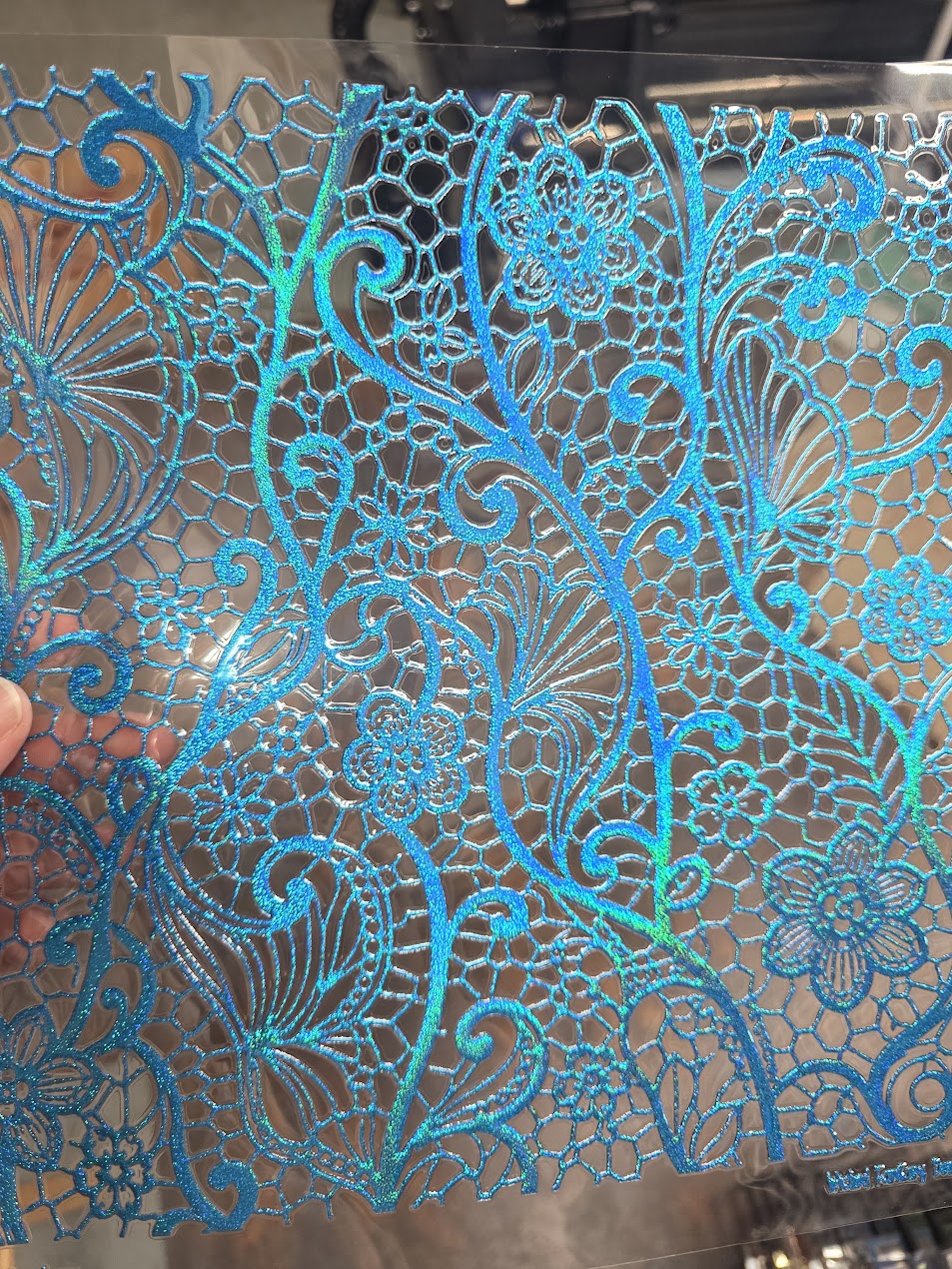 UVDTF Prism Blue Holographic Secret Garden Lace 11"x11"