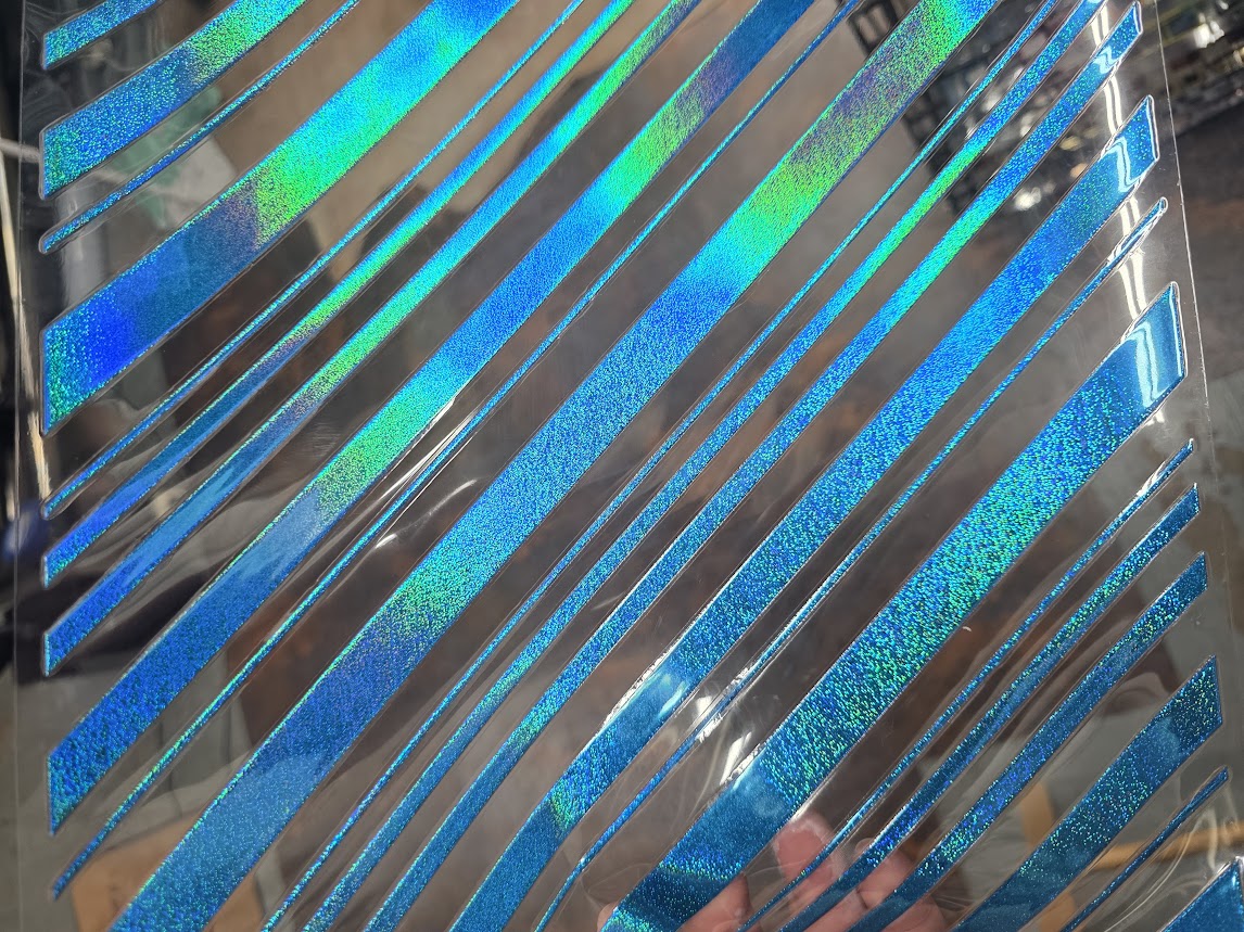 UVDTF Prism Blue Holographic Candy Cane Stripes 11"x11"