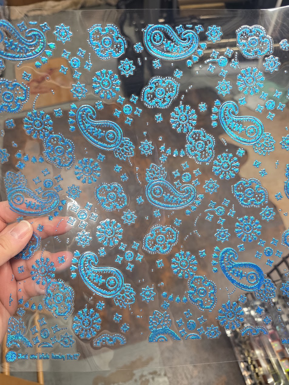 UVDTF Prism Blue Holographic Paisley Small 11"x11"