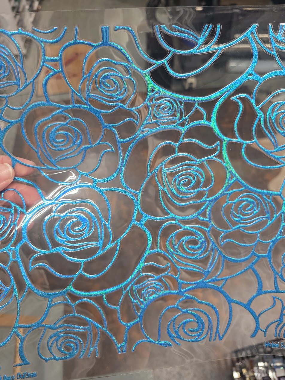 UVDTF Prism Blue Holographic Rose Outlines 11"x11"