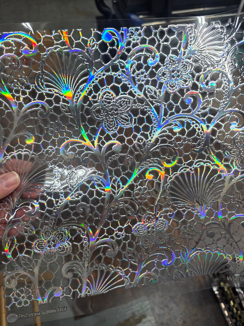 UVDTF Laser Holographic Silver Arabesque Garden Lace 11"x11"