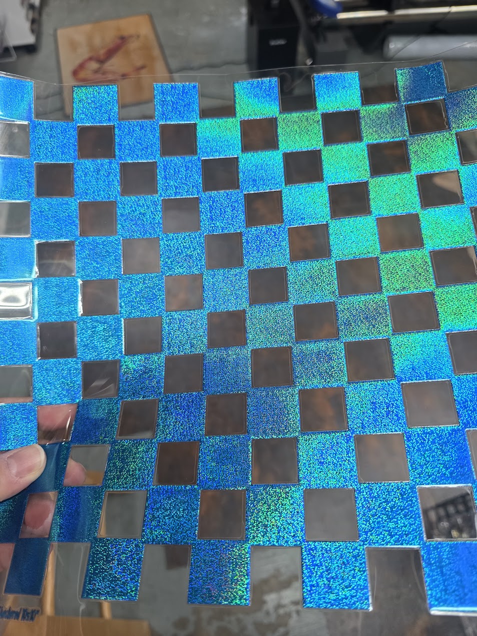 UVDTF Prism Blue Holographic Large Checker Pattern 11"x11"