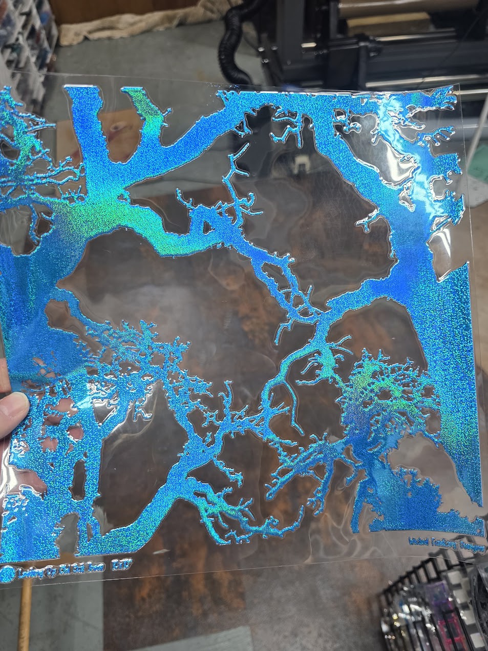 UVDTF Prism Blue Holographic Look Up Oak Trees 11"x11"