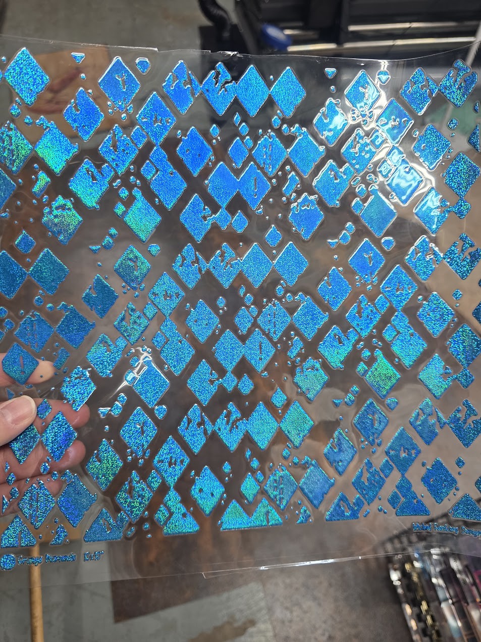 UVDTF Prism Blue Holographic Grunge Diamonds 11"x11"