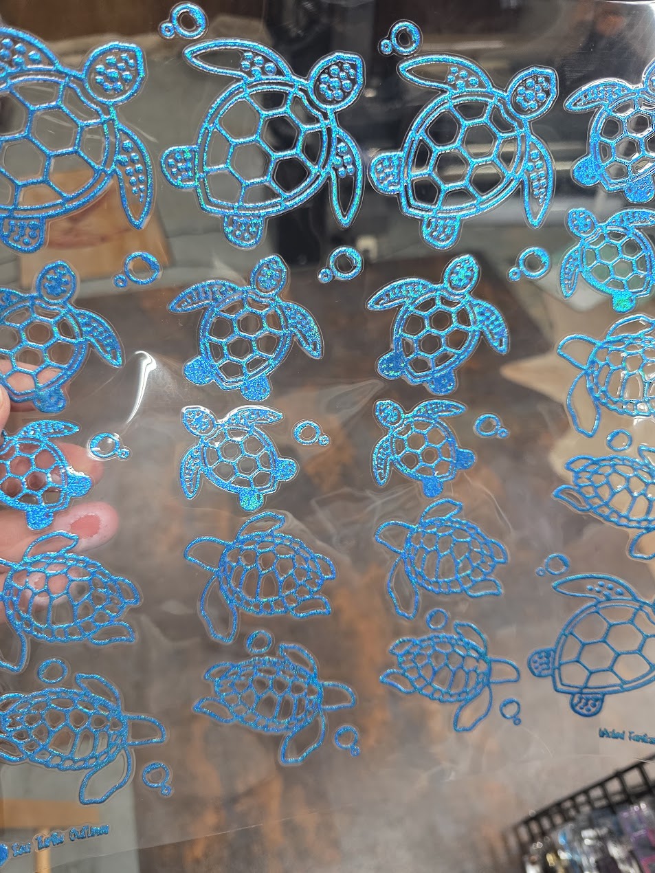 UVDTF Prism Blue Holographic Turtle Outlines 11"x11"