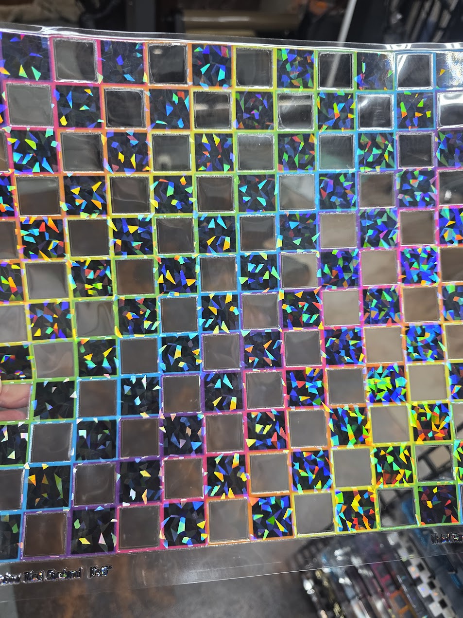 UVDTF Shattered Holographic Rainbow Black Checkered 11"x11