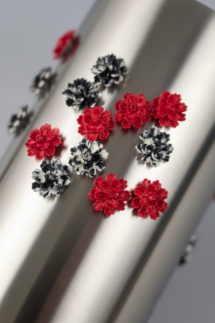 Red Black and White Dahlias Tumbler Embellishment Nail Charm .29in 11pc