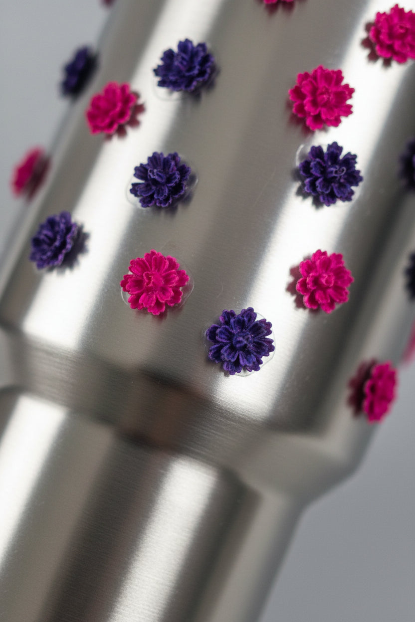 Pink Purple Dahlias Tumbler Embellishment Nail Charm .29in 11pc
