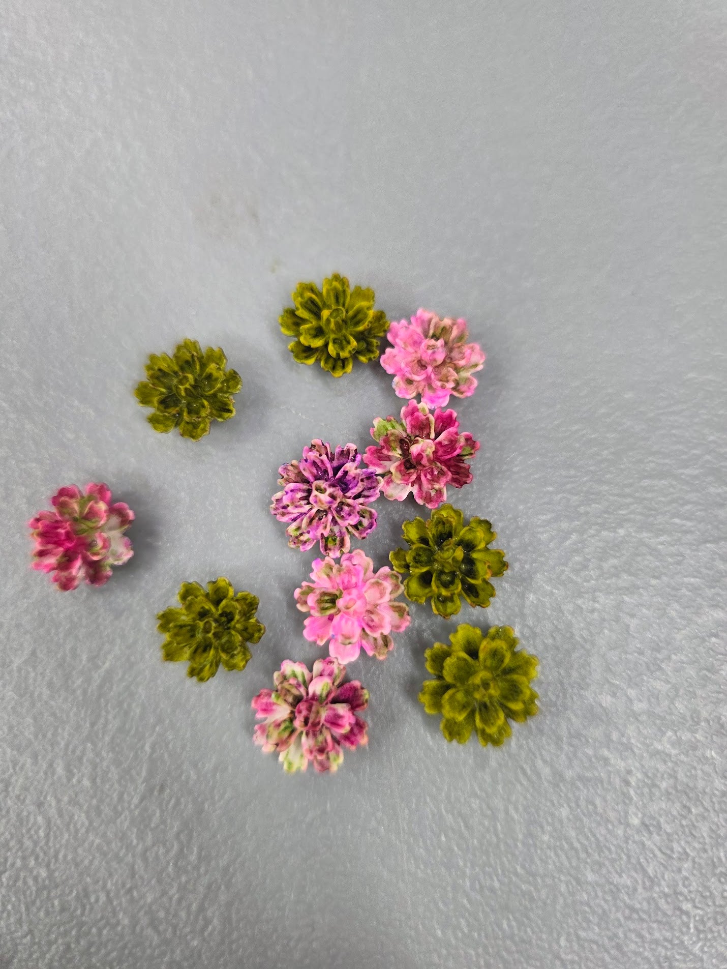 Pink Green Dahlias Tumbler Embellishment Nail Charm .29in 11pc