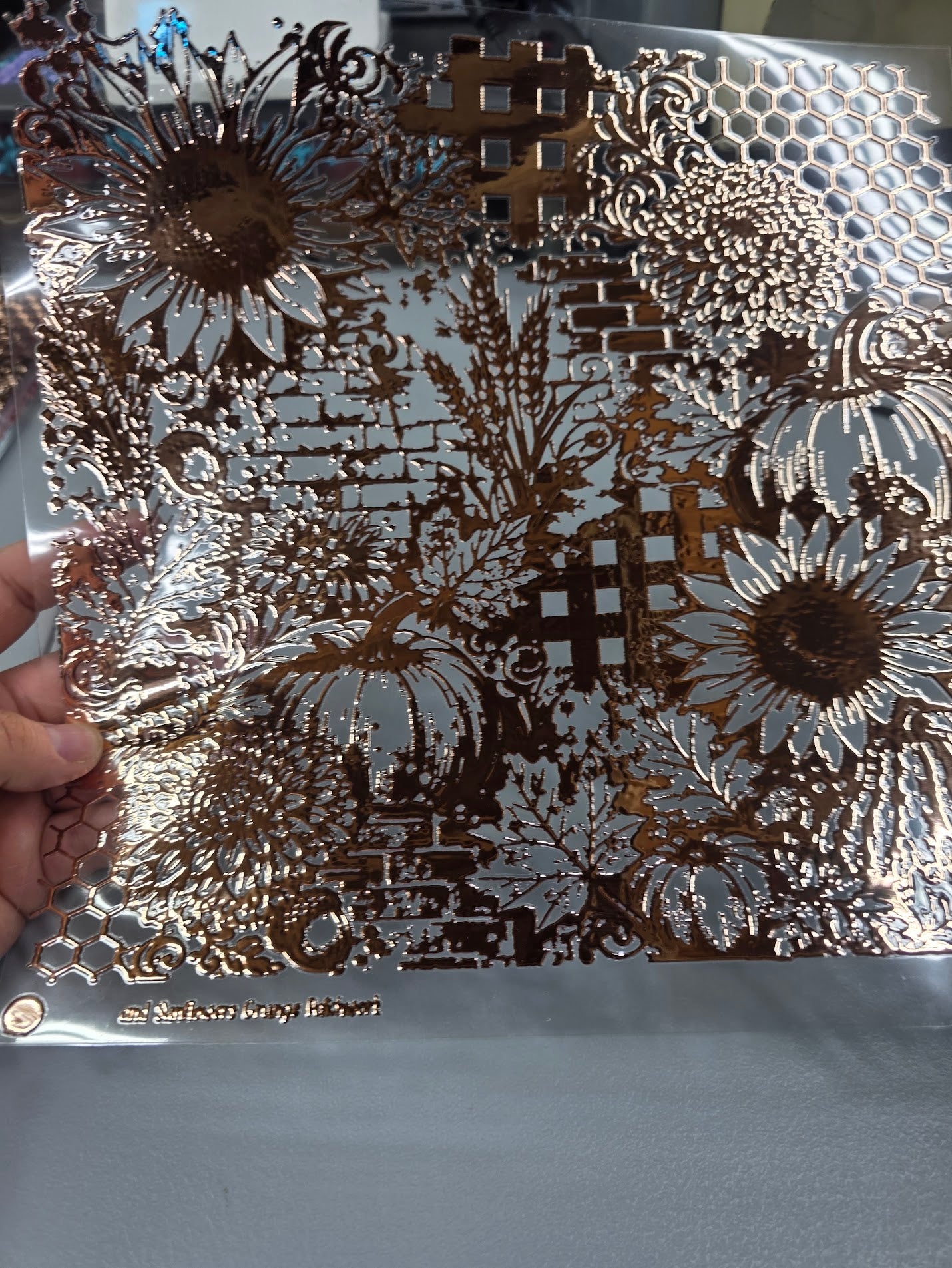 UVDTF Rose Gold Metallic Pumpkins and Sunflowers Grunge Patchwork 11"x11"
